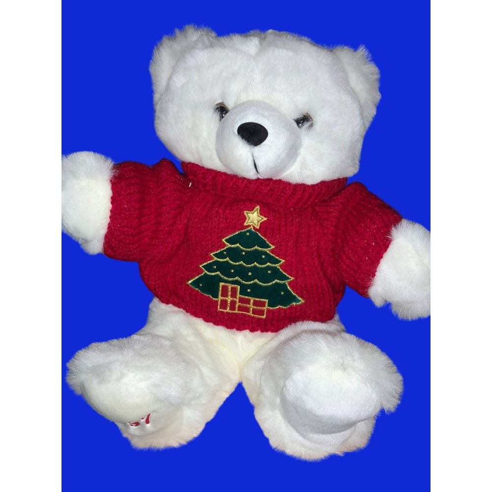 Holiday K-MART Christmas Plush White Teddy Bear 1997 RED Sweater